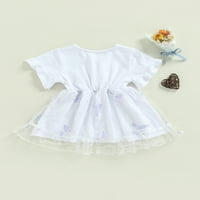 Gupgi novorođenčad Dječji djevojke haljina kratki rukav V-izrezni sloj mrežice ruffles Bow haljina slatka