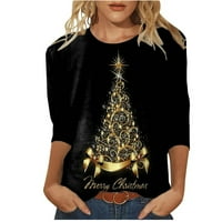 Bluze za žene modne božićne majice s dugim rukavima za žene sa grafikom tiskane slatke okrugle majice