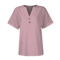 Qcmgmg Womens Trendy Tops Labavi fit gumb dolje kratki rukav majica Žene V izrez Ženske bluze i haljine