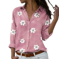 Majice Labakihah za žene Žene rever vrat Modni casual životinja Print majica s dugim rukavima Pink XL