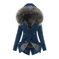 Ženski kaput s dugim rukavima na dugim rukavima navratnik na kapuljaču za napajanje ručica rukavska kaput jakna plava veličina 2xl