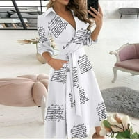 Ljetne haljine za žene tiskane sa omotačem srednjeg duljina labava putovanja V-izrez haljina bijela
