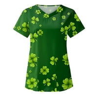 Ženske modne majice djetelja tiska tiska St.Patrickov dan Bluze džepna radna jednolična odjeća za djevojke kratki rukav majica V-izrez T-majica zeleni XXL povrat