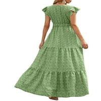 Sanviglor Dame Ljeto plaže Sundress Ruffle Maxi haljine V izrez duga haljina vreća kaftana zelena l