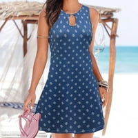 Petort ženska haljina za majicu Plus veličina plaža Čvrsta boja ruffle haljine kratkih rukava plava, xl