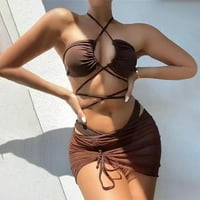 Minzon Žene Ležerne prilike sa čvrstim šupljim prugama Bikini kupaći kostimi za kupanje tri mzež kupaćim
