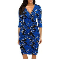 Ženske haljine V-izrez cvjetna haljina za lakiranje duljina koljena haljina plava 2xl