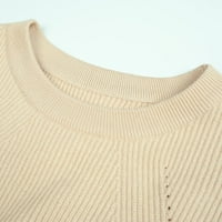 Fall Boho majice za žene okrugli vrat čipke up rukave pulover pletenje džemper s dugim rukavima kaki
