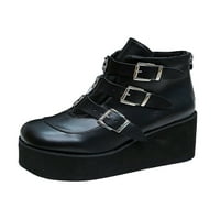 Daeful Womens Anketi čizme Zip platform Boot Wedge Goth Punk Boots Radni ležerni kaiš za spajanje crne
