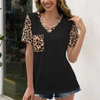 FSqjgq Ženska ljetna casual majica posteljina haljina Žene Ležerne modne leopard zrno ispis Patchwork