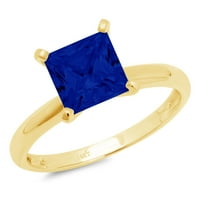 0,5ct princeza simulirani plavi safir 14K žuti zlatni godišnjički angažman prsten veličine 5.5