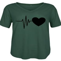 Pfysire Womens Ljeto kratki rukav majica za srce Print Forts Ležerne košulja Zelena m