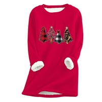 Fjofpr Žene Odjeća Božićne majice za žene plus veličine Dugih rukava Crewneck debeli plišani ispisani