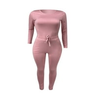 Canrulo Sport Dva Set Ženska ruhar Ruched Crop Top Top + hlače Outfits Bodycon Trackies Ružičasti m