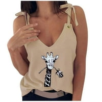 Rollbacks Womens Ljetni vrhovi Giraffe Graphic Print Casual Cold rame V-izrez Tee Majica Casual Comfy