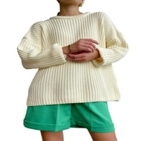 Grianlook dame džemper crew vrat pleteni džemperi dugih rukava Jumper vrhovi za žene labavo pulover