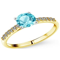 Gem Stone King 1. CT okrugli švicarski plavi Topaz bijeli dijamant 10k žuti zlatni prsten sa bijelim zlatnim zupcima