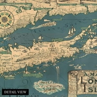Long Island Ny Map Mapa Long Island Art - Stari Long Island Sound Map - Istorija Mapa New Yorka - Povijesna