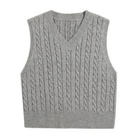 WAVSUF-a bez rukava na rukavu prsluk prsluk pletene casual zimske sive džempere veličine l