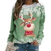 Yyeselk Womens Božićni vrhovi slatke tiskane majice dugih rukava pulover casual crewneck dukserice labavi