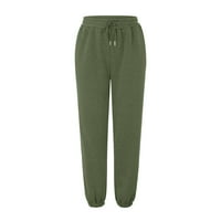 Clearians Labavi duksevi Ženske modne ležerne hlače od solidne elastične struke Duge ravne hlače Vojska zelena XL