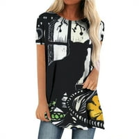 Ženski bluze Ženski modni casual kratkih rukava Print Okrugli vrat Pulover Top bluza Black XL