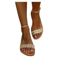 Sandale za žene Drćene ljetne stane Cvijeće perli otvorene nožne prste prozračne udobne cipele rimske