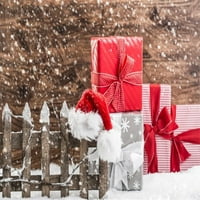 Hellodecor 7x5ft sretna novogodišnja pozadina sretan božićni pokloni Red hat drvena ograda rustikalni retro drveni zid jaki snježni pahulji zimski xmas photograp