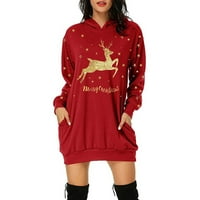 Ženska božićna torba za božićnu kapuljaču HIP Pocket Print Hoodie haljina Veliki pokloni za manje na