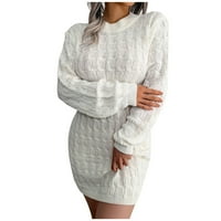 HOMCHY haljina za žene jesen i zimsko casual haljina okrugla vrat visoka vrećica s strukom HIP džemper