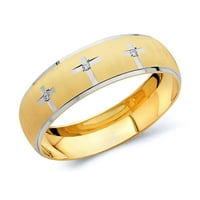 Welingsele Muške čvrste 14K dva tona bijela i žuta zlatna polirana dijamant CZ CZ CUBIČKI ZIRCONIA Vjenčani prsten za vjenčanje - veličina 8.5