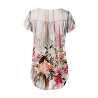 Hanas vrhovi ženske ljetne modne majice, Henley V izrez kratki rukav, cvijeće i lišće Ispiši labavu