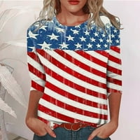 Ženska modna okrugla vrat casual tri četvrtina zastava tiskane vrhove majica Plus size bluzes majica