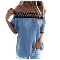 Ženska ljetna majica Casual okrugli vrhovi vrata s ramena ispisan patchwork skraćeno bluza s kratkim