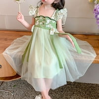 Ljetne haljine za djevojčice zelene leteće rukave slatka cvjetna crtana vez mrežavica šivanje modne