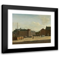 Gerrit Berckheyde Crni moderni uokvireni muzej umjetnički print pod nazivom - mjesto sa Binnenhof i