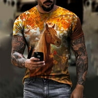 Meitianfacai Muška košulja Konjski retro 3D ispis okrugli vrat Muška muška i jesenska majica s kratkim