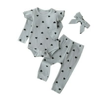 Toddler Baby Kids Girls Heart Print Ruffle Romper + Hlače + trake za glavu Odjeća odijelo Djevojke 'Zamjena