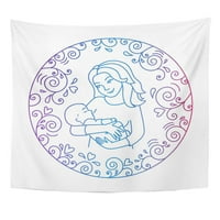 Obojena majčina ljubav bijela majka koja drži bebu u rukama unutar ruke sa srcima i vrtlozi Easy Wall Art Viseća tapiserija Kućni dekor za dnevnu sobu spavaća soba spavaonica