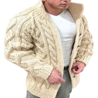 Groanlook muškarci pleteni štand Cardigan džemper sa punim bojama dugih rukava odmoran za odmor otvorena