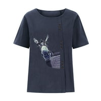 Ženske bluze i vrhovi Dressy za posao Ljeto plus veličina Ležerne prilike Labavi čvrsti kratki rukav gumb Bluza Comfy Tee Navy XL