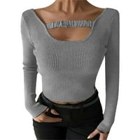 Entyinea ženske majice labavi fit tiskani labavi majica rukava bluza okrugli vrat casual vrhovi siva