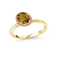 Gem Stone King 1. CT ovalni viski kvarc ružičaste laboratorije uzgajao je dijamant 10k žuti zlatni prsten