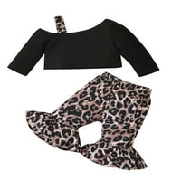 Wassery Baby Girl Ljeto odijelo Dugih rukava hladno rame + leopard zvoni set
