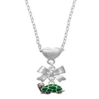 Delight nakit silvertone zelena strana kornjača srebrni ton luk ogrlica za srce