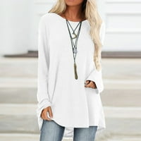 Štednja Žene dugih rukava Lounge O-izrez Majica Loose Tops Solid bluza, bijela
