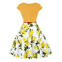 FINELYLOVE Girls Ljetne haljine haljine pod dolarima za žene V-izrez tiskani kratki rukav bodycon žuti