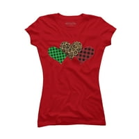 Tri srca Red Green Buffalo Pleaid Leopard Valentinovo Juniors Black Graphic Tee - Dizajn od strane ljudi