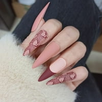 Stiletto Press na noktima, zmija lažni nokti ružičasti lažni nokti dugi umjetni puni prikrivici za nokte za žene i djevojke
