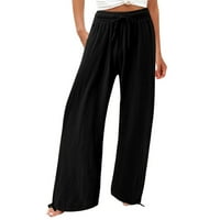 Plus veličine posteljine hlače elastične široke pantalone za noge za žene visoke struk žene Ljetne hlače